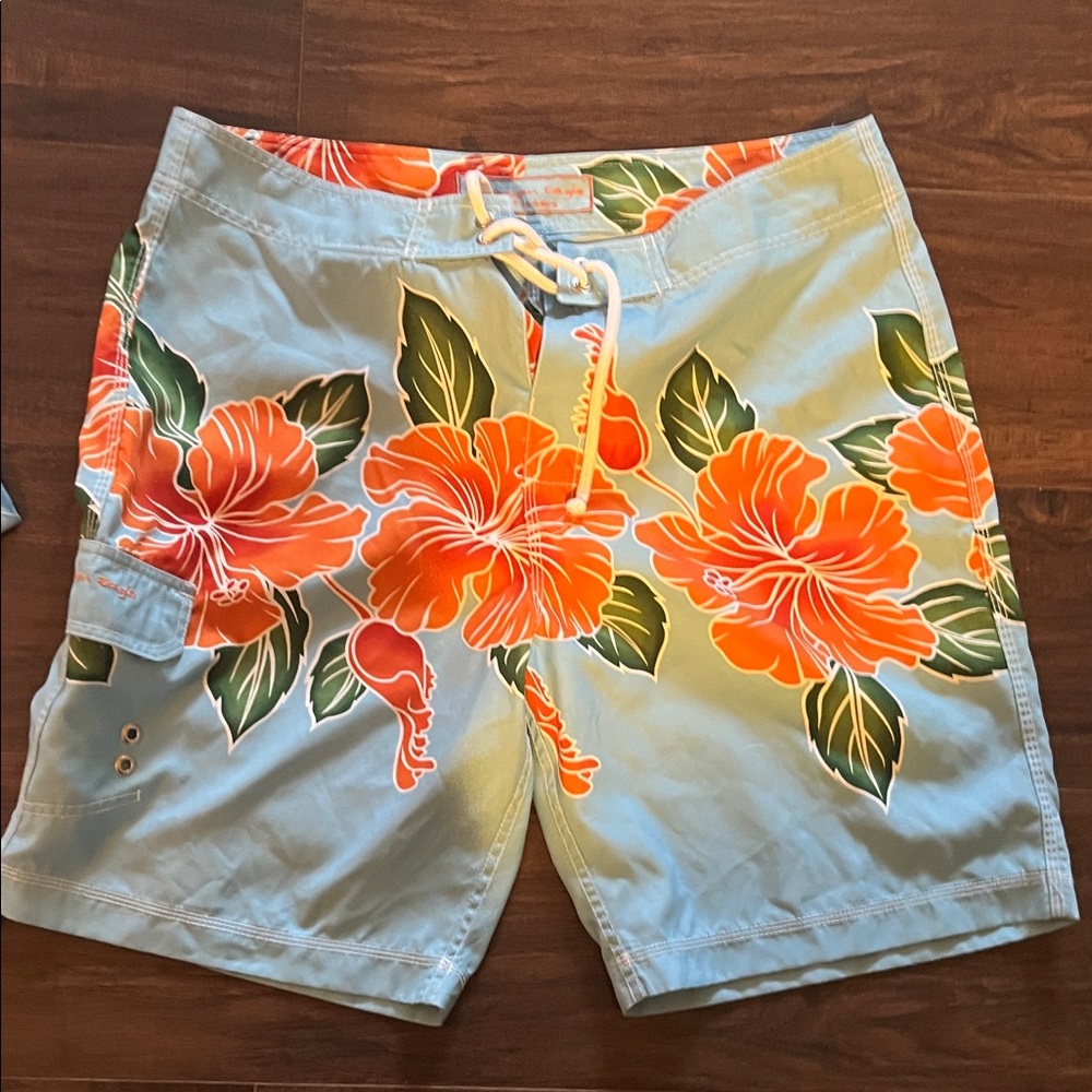 Floral Blue and Orange Swim Trunks - Picture 5 of 5